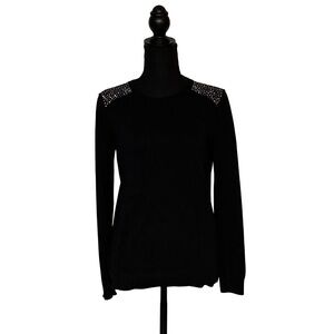 Michael Michael Kors Black Knit Sweater with Rhinestone Shoulders • M